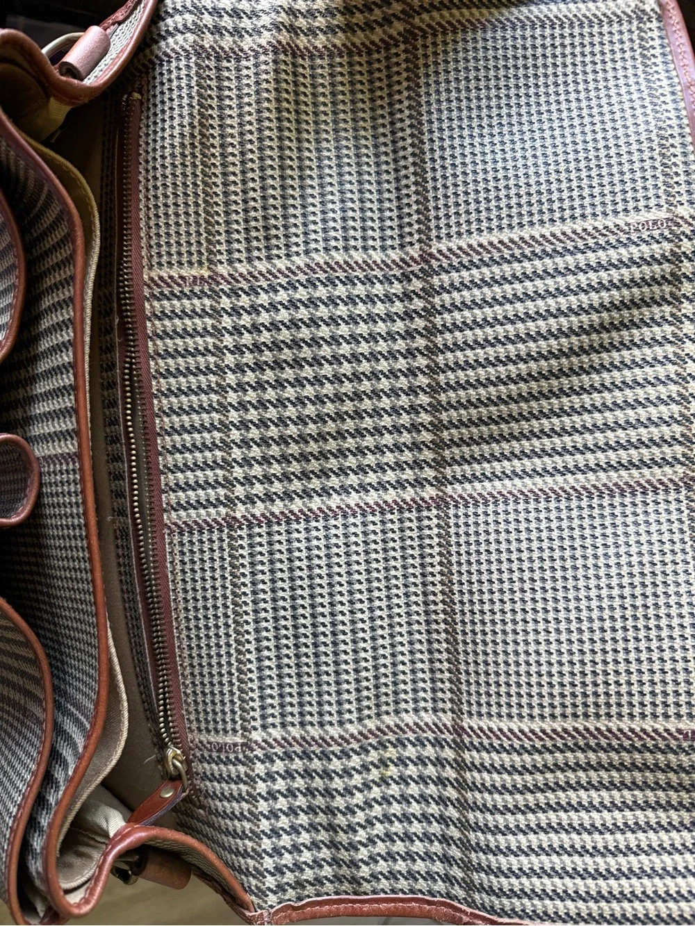 Polo by Ralph Lauren Brown Houndstooth Leather-Trim Briefcase